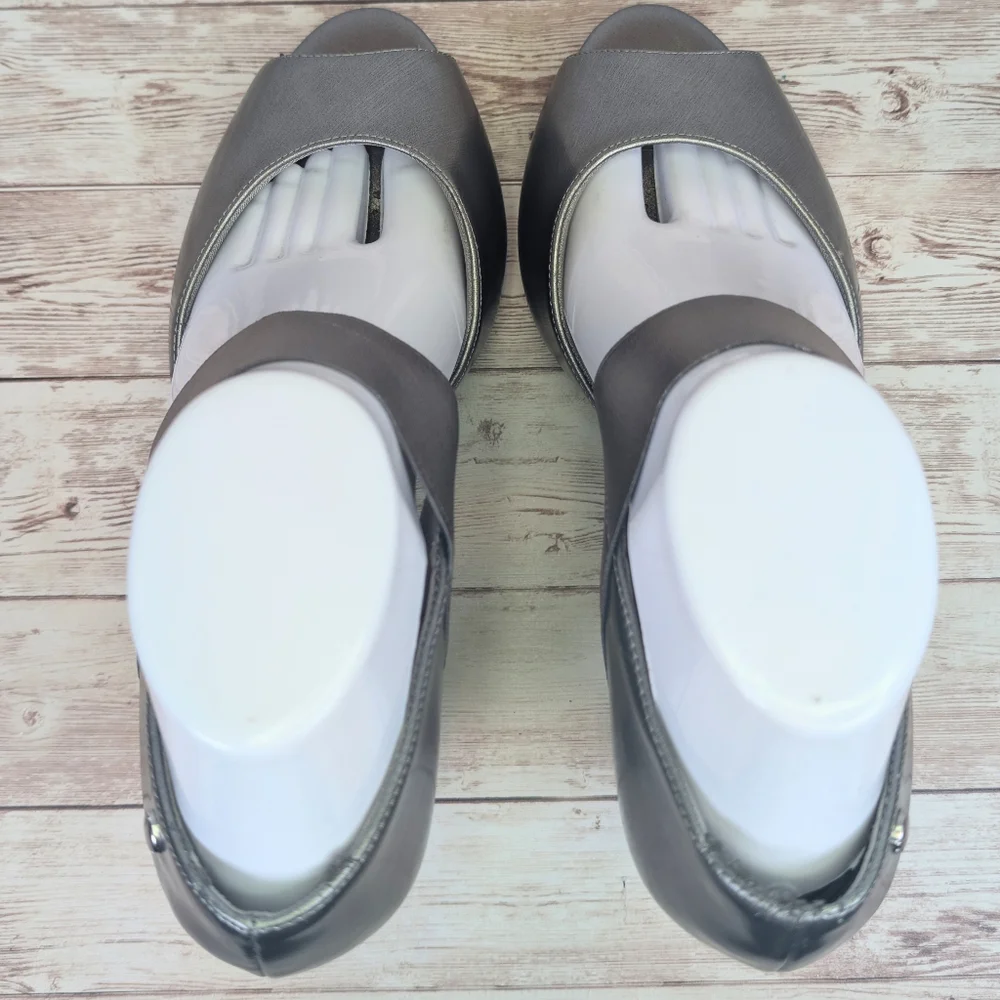 LifeStride Flex Dark Silver Pewter Open Toe Heels Metallic Size 9